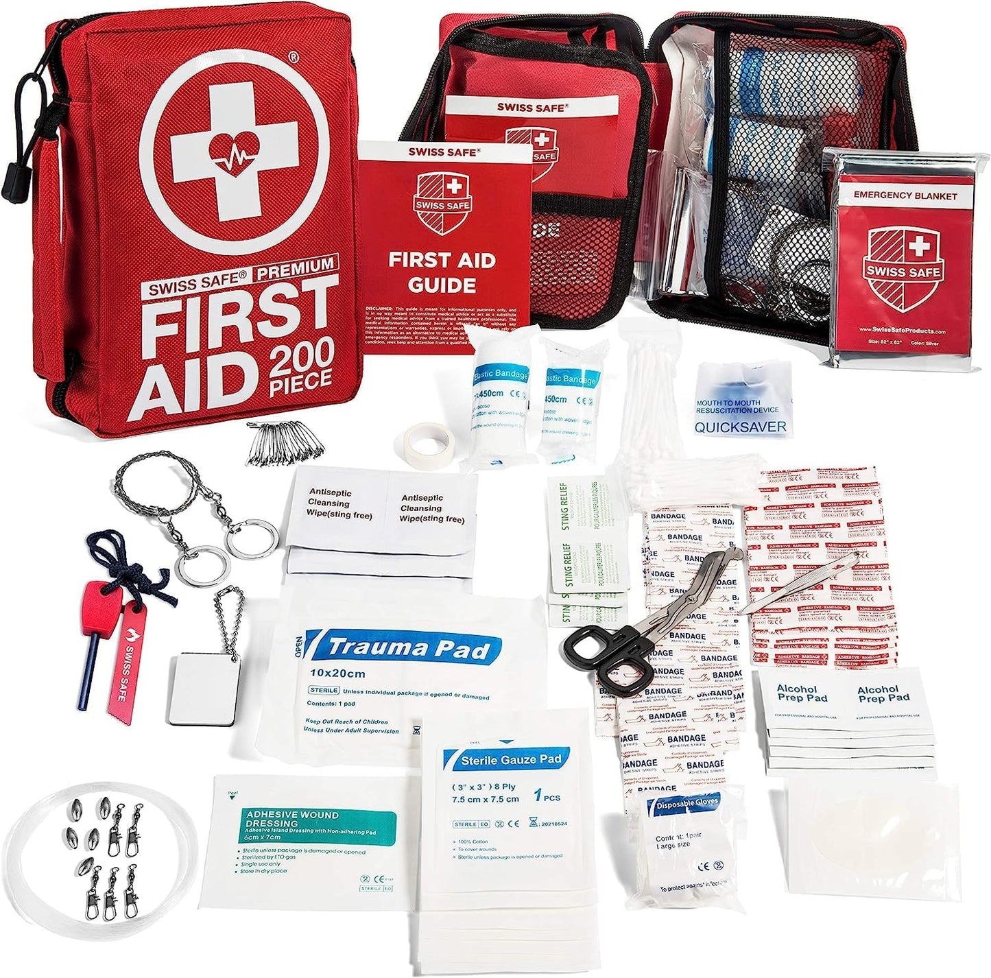 Swiss Safe 2-in-1 First Aid Kit for Car, Travel & Home, Businesses - Bonus Mini Kit for Medical Emergency Aid, Survival, Camping - 64 Piece, Travel FAK