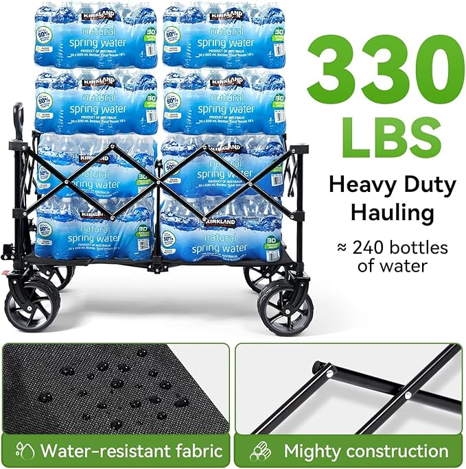 Folding Wagon Cart, Portable Large Capacity Beach，Heavy Duty Utility Collapsible with All-Terrain Wheels，Cart Foldable Wagon for Camping,Shopping,Beach, Garden (Black)