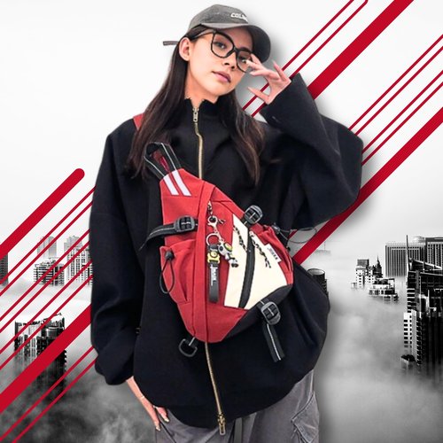 OVER GROUND Reflective Two Tone Casual Convertible Sling Backpack Key Ring Strap, Adjustable Travel Zipper Multi-Pocket Crossbody Bags (Blue, Small)