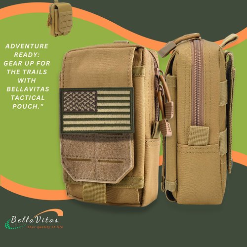 BellaVitas Tactical Molle Pouch Small Notebook Cover EDC Utility Bag Tool Pouch Phone Pouch Holder with US Flag Patch
