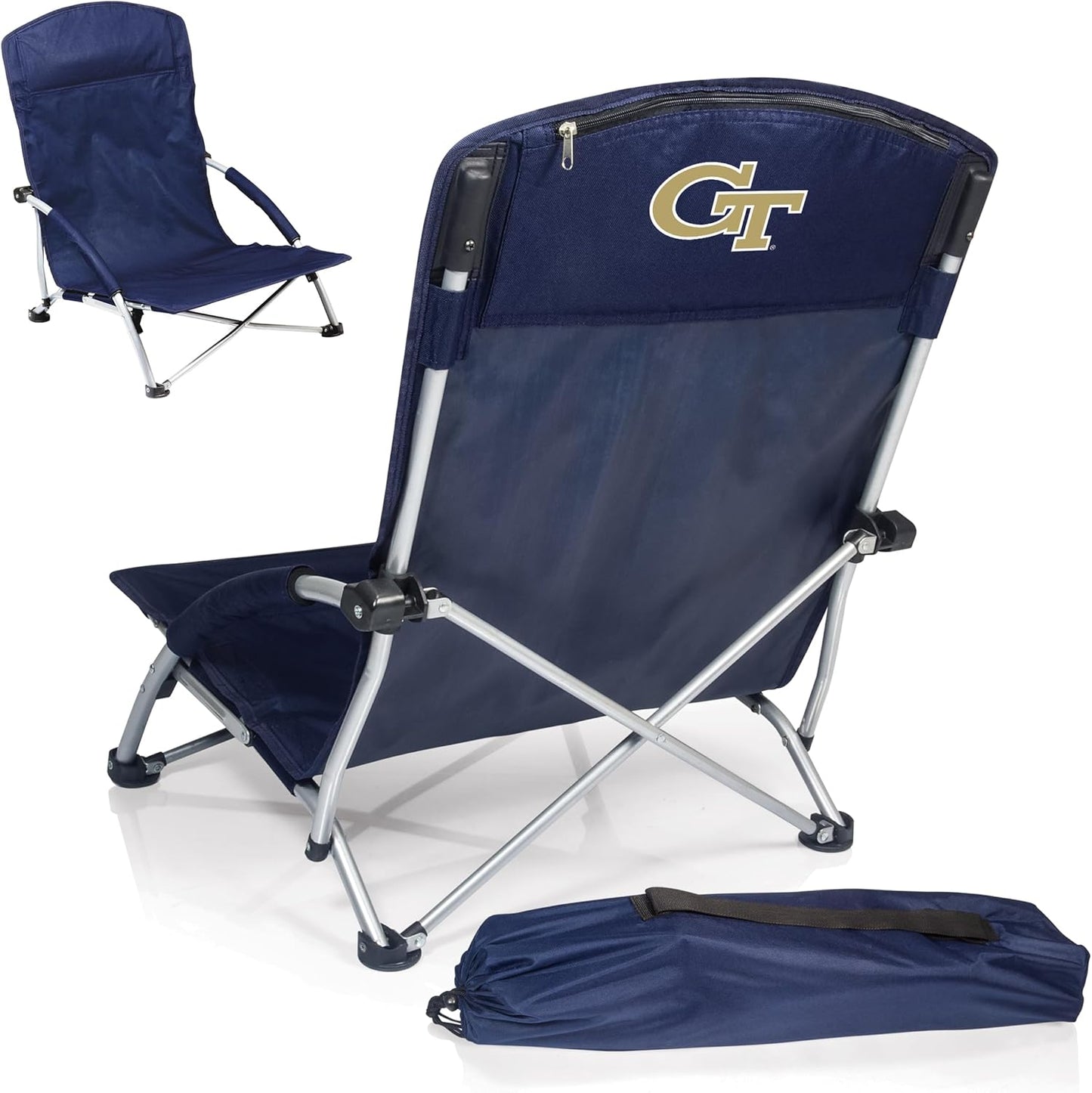 PICNIC TIME NCAA Tranquility Beach Chair with Carry Bag - Low Beach Chair for Adults - Low Lawn Chair