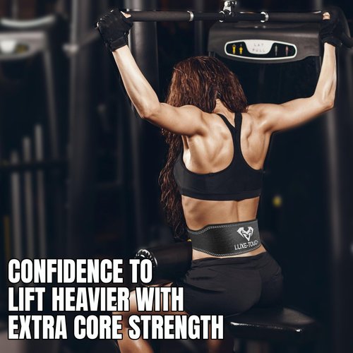 LUXE-TOUCH 7mm Thickened Genuine Leather 4" Wide Heavy Duty Weightlifting, Bodybuilding, Cross Training Belt for Gym, Work out & Weight Training for Mens & Womens. Adjustable Belt for Gym. Lumbar Support, (Black 7mm Thick Leather, XX-Large (42" - 48"))