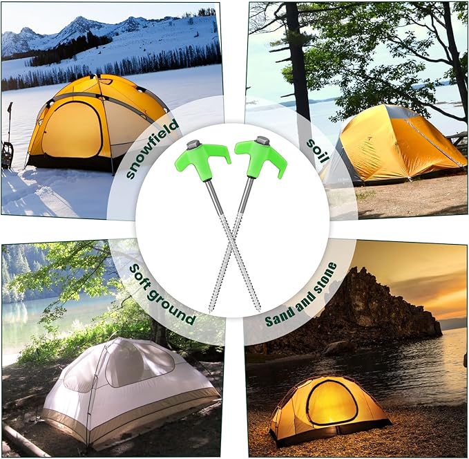 8" Screw in Tent Stakes 12PCS - Ground Anchors Screw - Screw in Tent Stakes Heavy Duty- Tent Pegs Camping Stakes - Hex Pegs Drillable Tent Stakes and Hexagon Head Drive and Storage Box (Green)