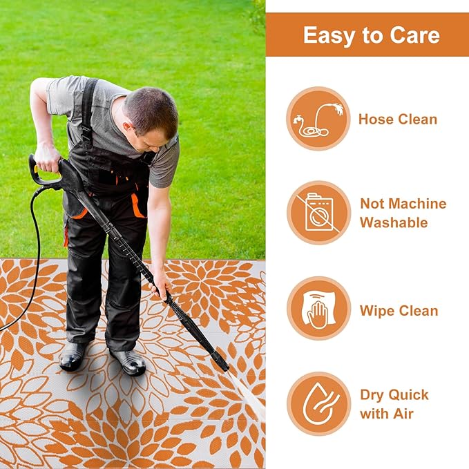 Anidaroel Outdoor Rugs 6x9ft for Patios Clearance Waterproof, Reversible Tropical Plastic Straw Camping Mat Outside Rug, Large Outdoor Area Rug for RV, Porch, Deck, Balcony, Picnic(Orange,6'x9')