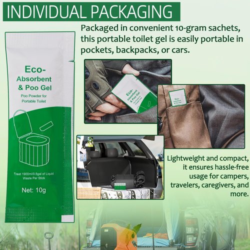 Aussio 30pcs Portable Toilet Absorbent Gel with 40pcs 6 Gallon Camping Toilets Bags, Poo Urine Powder for Hiking, Poos Gel for Portable Toilets, Camping Toilet Gesl Poo Powder for Outdoor Use