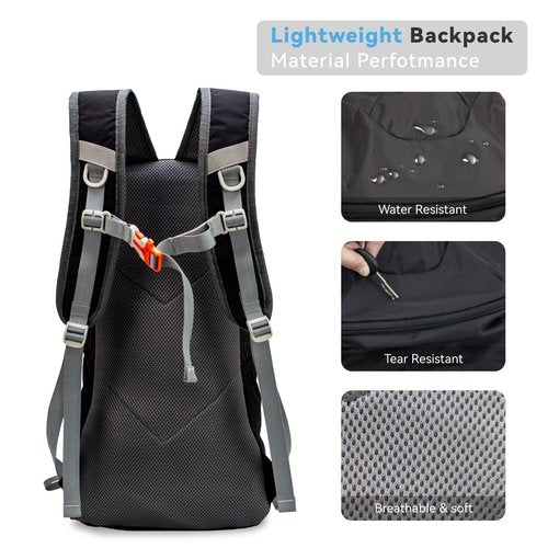 UtiaMiaoGonGo Small Lightweight Hiking Backpack，20L Waterproof Foldable Hiking Daypack Cycling Hydration Backpack Travel Camping Back Pack for Men Women, Black