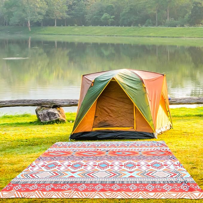 Beach Blanket, Sandproof Beach Mat, Waterproof Quick Drying Lightweight Outdoor Aztec Picnic Mat 79" X 83"/120"x108" for 2-8 Adults for Travel, Camping, Hiking