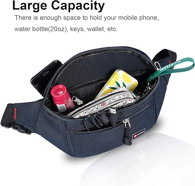2 Packs Fanny Packs for Men and Women, Water Resistant Sports Waist Pack Bag Hip Bum Bag for Travel Hiking Running (Gray + Blue)