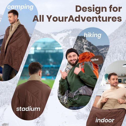 sheelokhwui Ultralight Puffy Blanket, Outdoor Camping Blanket, Water-Resistant and Packable, Great for Camping, Stadium, Traveling, Backpacking, Picnic and Beach. 79"x55". Classic Coffee