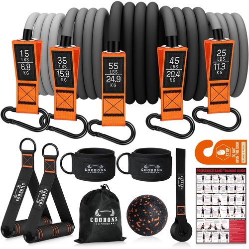 Resistance Bands with Handles, 175lb Exercise Bands for Working Out, Fitness Bands, Workout Bands with Door Anchor and Ankle Straps, Physical Therapy, Yoga, Strength Training Home Gym Equipment