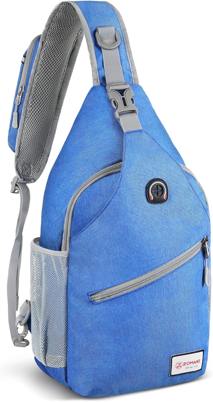 ZOMAKE Sling Bag for Women Men, Small Crossbody Sling Backpack, Mini Water Resistant Shoulder Daypack for Travel, Anti Thief Chest Bag for Hiking, Sports(Blue)