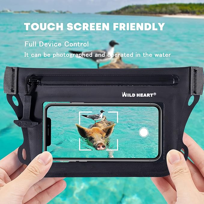 WILD HEART Waterproof Waist Bag IPX8 with Adjustable Waist belt Screen Touchable Dry Bag Double Inner Pocket for Swimming Diving Floating Rafting Boating