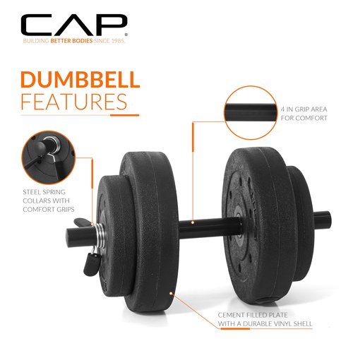 CAP Barbell 40-Pound Adjustable Cement Dumbbell Set – Versatile Vinyl Coated Weights for Home Gym Excellence