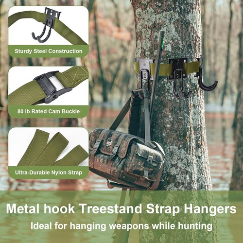 succulentlovers Tree Strap Gear Hanger Hunting - Tree Stand Bow Hangers Includes 4 Tree Gear Hooks & Tie Down Straps Tree Saddle Accessories Bow Hunting Gear for Hunting﻿
