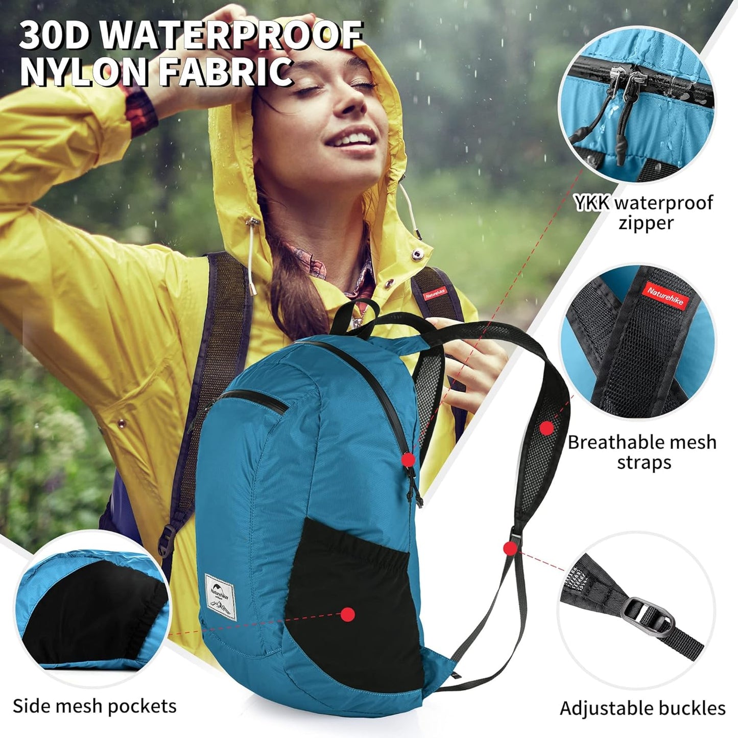Naturehike 18L Lightweight Hiking Backpack, Waterproof Camping Packable Backpack Ultralight for Travel, Airplane, Small Hiking Daypack for Adults, Black