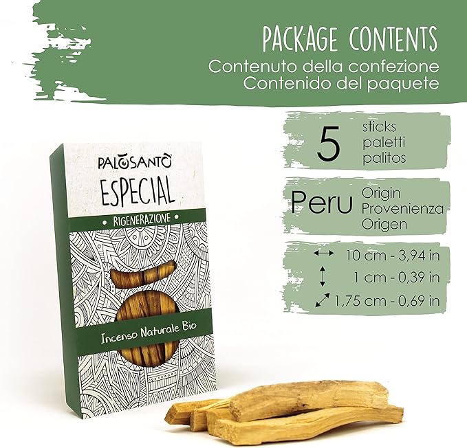 PALOSANTO - Palo Santo Incense Sticks Especial 10cm 3,94in - 5 Pack - Large Organic Palo Santo Sticks Strong Aroma - Wild Harvested Holy Sticks 2cm Thick - Palo Santo Wood Bursera Graveolens