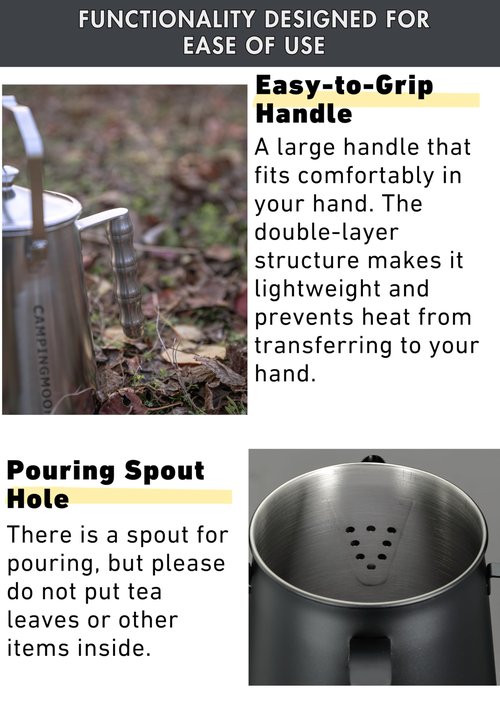 CAMPINGMOON 1.5L Campfire Kettle Stainless Steel Camping Coffee Pot Full capacity 1.86L SW-6