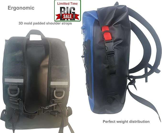 Waterproof Floating Backpack, Expandable 25L-30L Egronomic Dry Bags, Multipurpose Daypacks for Hiking, Camping, Water sports, Snow Sports (Blue+Black)