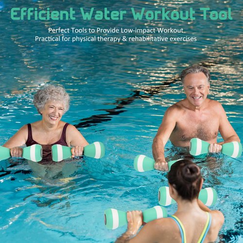 2PACK Aquatic Exercise Dumbbells, EVA Foam Barbells, Water Weights for Pool Exercise, Water Dumbbells for Men Women Water Workouts, Swimming Training (Lake Blue+White)