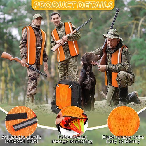 Copkim 8 Pcs Blaze Orange Mesh Hunting Vest and Panel Set High Visibility Mesh Panel Orange Hunting Vest for Men Women Hiking Backpack Camping Tents Blinds