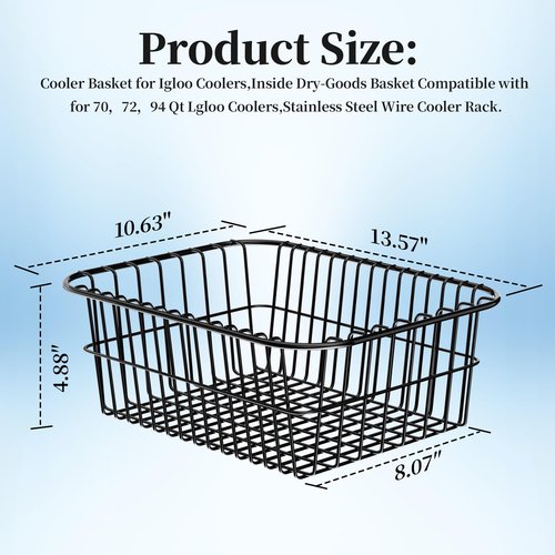 Coolers Wire Basket 20074 Compatible with Ig-loo Coolers For 70，72，94 Qt Basket Coolers Dry Storage Filter Water Wire Baskets.