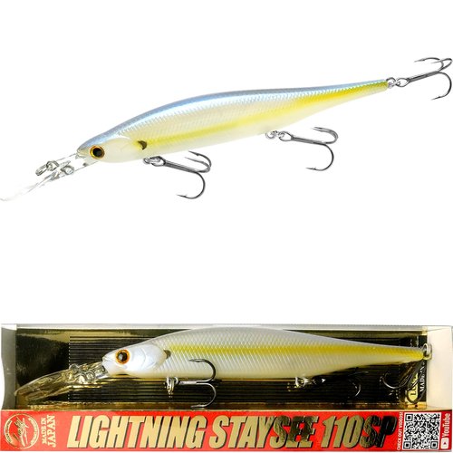 LUCKY CRAFT Lightning Staysee 110SP, 250 Chartreuse Shad, Magnet Weight Transfer, Freshwater Bass Fishing Lures, Deep Diver, Suspending, 8ft Depth, Smallmouth, Bass Fishing Gear