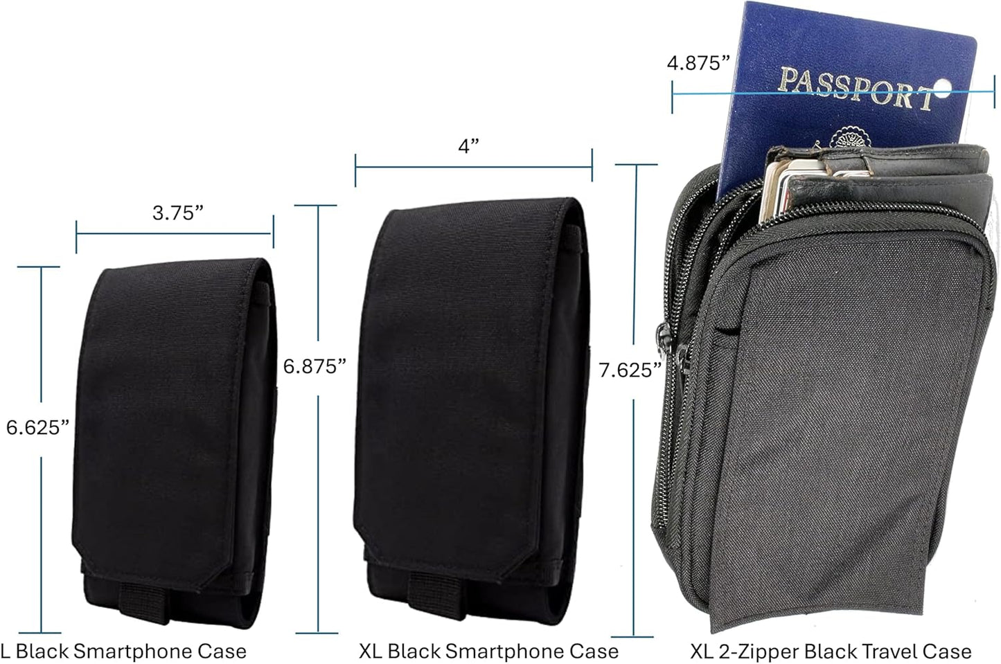 Phone Holster with Clip - Hook Loop Nylon Cellphone Holster Compact Pouch, Backpack Shoulder Strap Accessory Pouch - Multifunctional Black StrapPack Pouches for Hikers, Travelers & Commuters