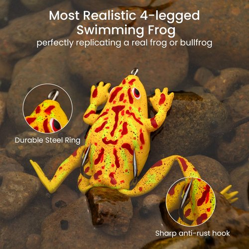 Pristis 3 pcs 4-Legged Frog Lures, Lifelike Topwater Soft Bass Fishing Bait Kit with Hollow Body & Weedless Hook for Saltwater Freshwater, Realistic Eggs Set for Trout Snakehead Pike Muskie Walleye