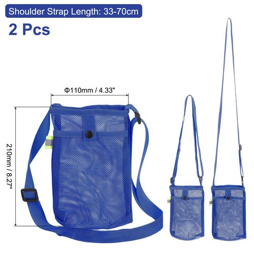 uxcell 2 Pcs Water Bottle Holder with Adjustable Shoulder Strap Water Bottle Carrier Bag Mesh Crossbody Water Bottle Carrier with Pocket for Sports Hiking Walking Travel, Blue
