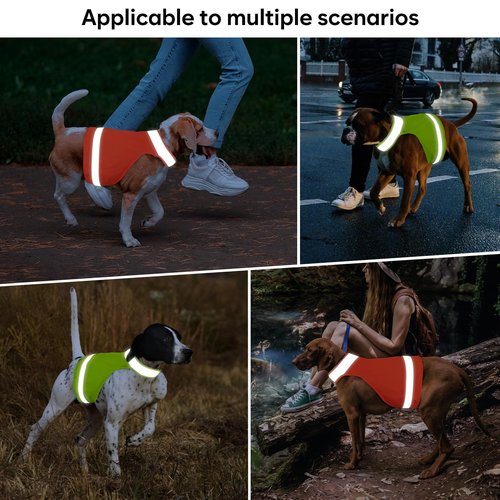 2 Pieces Dog Hunting Vest, High Visibility Reflective Vest, Soft Adjustable Hiking Vest for Outdoor Hunting and Walking Night (Fluorescent Green&Blaze Orange, L)
