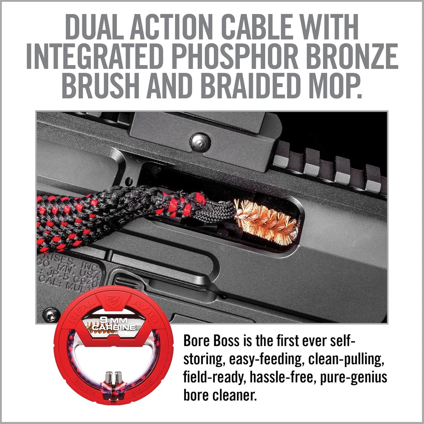 Real Avid Bore Boss Gun Cleaning System - Rapid Pull Through Barrel & Bore Cleaning Cable with Integrated Brush & Mop - Choose Style Below