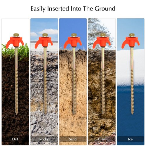 Tent Stakes Heavy Duty, 10 psc, 8 Inch Screw in Camping Stakes, Anti-Rust Canopy Stakes, Sturdy Ground Stakes with Tools, Metal Tarp Stakes Puller Inclueded