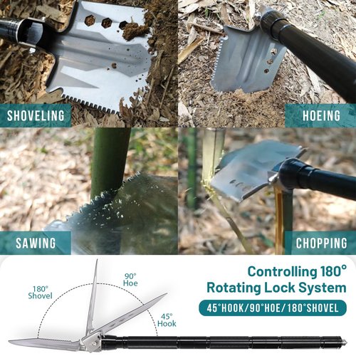 Survival Shovel Multitool 14-in-1 – Tactical Folding Shovel & Axe for Camping, Hiking, Hunting – Military Grade Gear with Adjustable Handle, Portable Storage Box