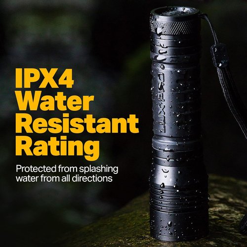 LUXPRO Bright 400 Lumen CREE LED Handheld Flashlight - Features TackGrip and Aircraft-Grade Aluminum - Pocket-Sized Camping Accessories with Wrist Lanyard - Batteries Included