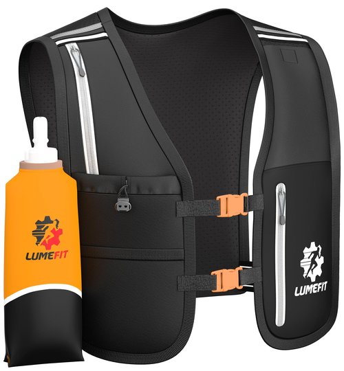 LUMEFIT Running Vest Phone Holder - Hydration Vest with Water Bottle- Reflective Vest for Men and Women- Running Hydration Vest Waterproof Phone Pouch