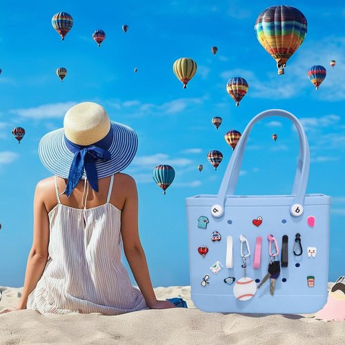 LIGHUFEIC 4Pcs Key Holder Set Charms for Bogg Bag,Insert Carabiners & Keychain Holders for Small & Large Beach Bags,Find Your Keys Quickly(White)