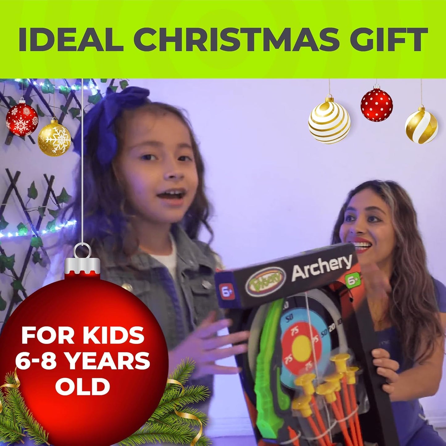 Toysery Kids Archery Set with LED Flash Lights, Toy Bow and Arrow Set for 6-8 Years Old Boys, Includes Archery Bow, 6 Archery Arrows, Target, Quiver - Great for Youth Practice