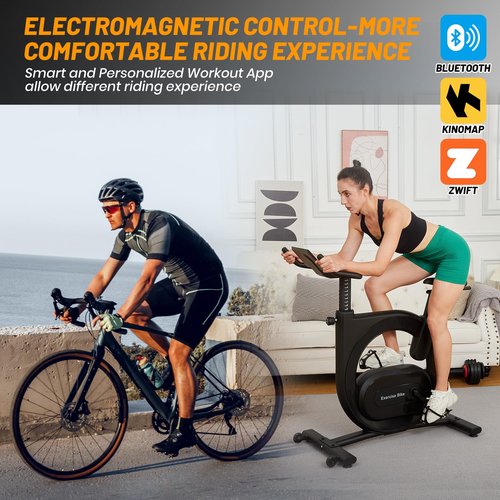 GarveeLife Stationary Bikes for Home,Electromagnetic Control Exercise Bike,Indoor Cycling Bike with Shuttle Smart Knob,Magnetic Resistance/Brake Pad, Low Noise with App, Upgraded Version Seat