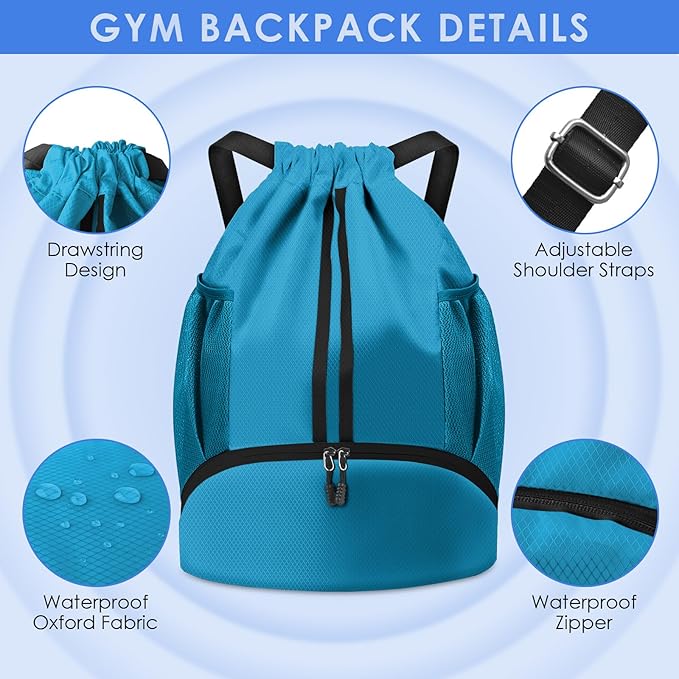 BROTOU Soccer Bags, Football Backpack, Volleyball Bag, Drawstring Soccer Backpack with Ball and Shoe Compartment