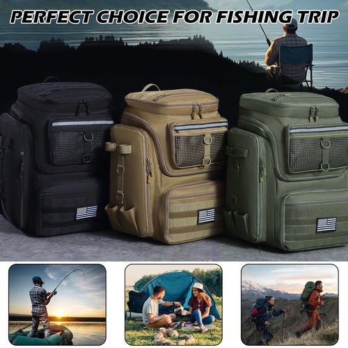 SLINRKE Fishing Backpack with Rod Holders - 45L Large Water-resistant Fishing Tackle Bag for Outdoor Camping Hiking Gear and Equipment, Bag Only (Black)