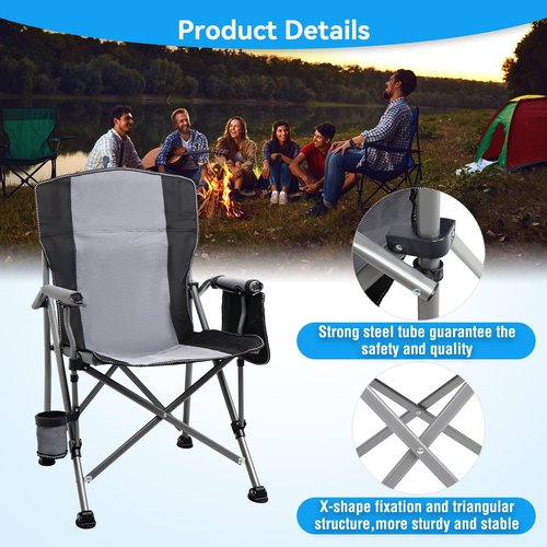 Camping Chair for Adults 2 Pack Heavy Duty Outdoor Patio Lawn Chairs Portable Support 350 LBS High Back Padded Oxford with Armrests, Storage Bag, Cup Holder, for Outside Fishing, Camping, 2PCS