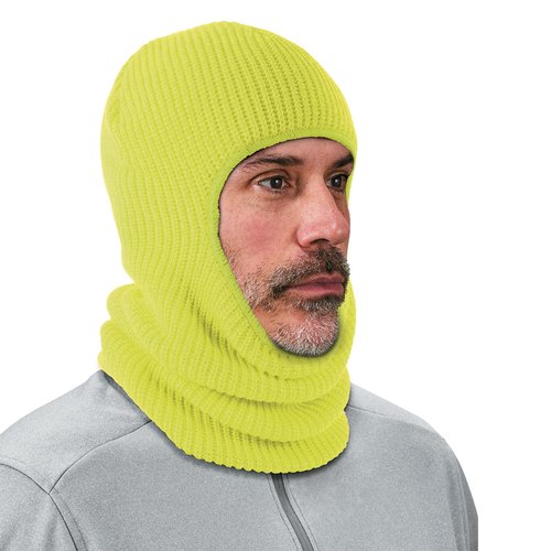Ergodyne N-Ferno 6829 Balaclava Face Mask, 2-Layer Rib Knit Thermal Ski Masks, Hi Vis Lime