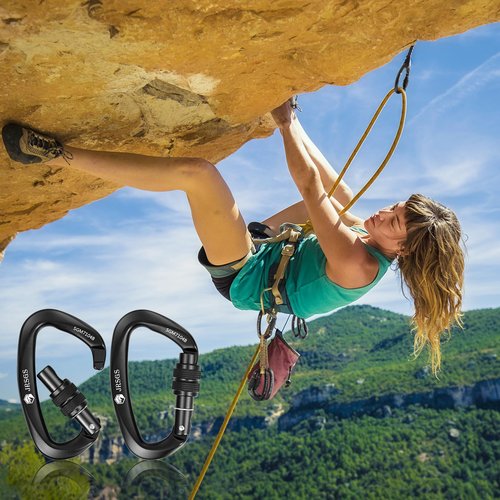 JRSGS 25KN Locking Climbing Carabiner Clips, UlAA Certified Rockclimbing Carabiner,Heavy Duty Carabiners Equipment,Large SizeCarabiner for Climbing, Rappelling,Hunting and Rescue