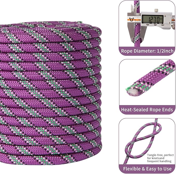 Arborist Rope Tree Climbing Rope 1/2 Inch 48 Strands Bull Rope for Construction Climbing Swing Sailing