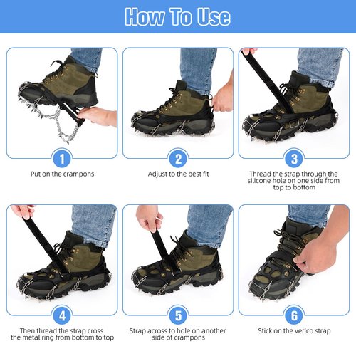 Tomaje 24 Spikes Crampons for Shoes, Anti Slip Ice Cleats for Shoes and Boots, Traction Ice Snow Grip with Stainless Steel Spikes and Silicone Men Women for Hiking, Walking, Climbing, Jogging,Fishing