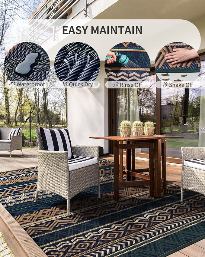 MontVoo Outdoor Rug Carpet Waterproof-Patio Rug Mat 5x8 Reversible RV Camping Rug Picnic Mat Plastic Straw Outside Rug for Balcony Porch Deck Beach-Boho Outdoor Area Rug for Patio Decor Colorful