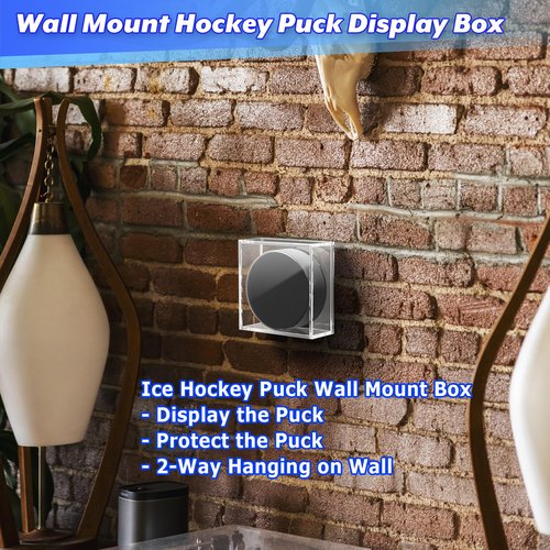Cosmos Ice Hockey Puck Display Case Box Hockey Puck Wall Mount Holder Acrylic Display & Storage Showcase for Collectible Hockey Puck / Game Winning Puck, Memorabilia, Collectible Figure Stand (1)