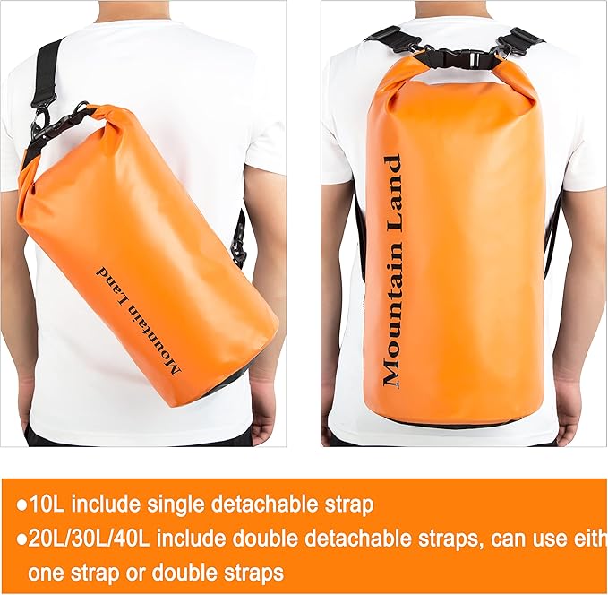 Mountain Land Waterproof Beach Dry Bag Roll Top Backpack Boat Bag Dry Sack for Kayaking Rafting Fishing Hiking Camping (Orange-40L, 40L)