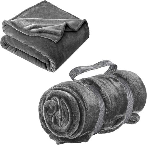 Lewis N. Clark Super Soft Plush Portable Travel Blanket for Airplane, Camping, Office + Baby with Carry Straps, Gray, One Size