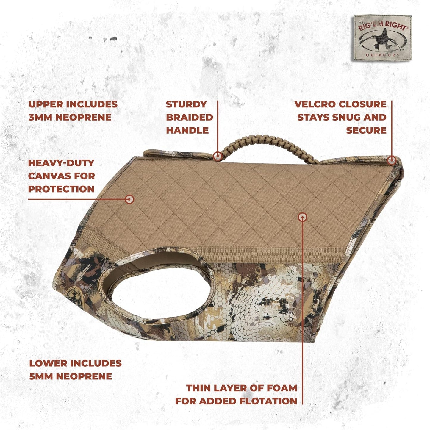 Rig'Em Right Waterfowl Bloodline Elite Dog Vest for Duck Hunting with Ultra Comfortable 3mm Neoprene 3-Layer Construction, Flotation Foam, Heavy-Duty Canvas, and More (Optifade Marsh, L)